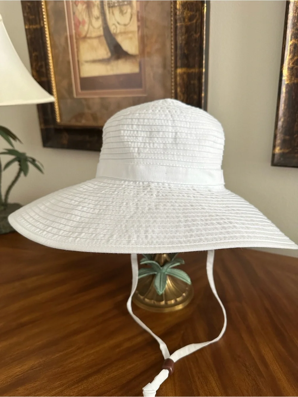 NEW Sunday Afternoons Wide-Brim White Sun Hat with Chin Tie